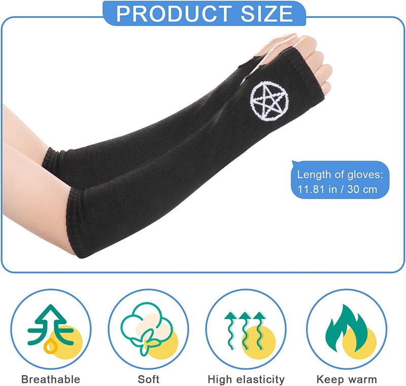 XEPST 2 Pairs Goth Arm Sleeve Fingerless Gloves for Women, Winter Arm Warmers Black Gloves Mittens Punk Gothic Wrist Gloves with Thumb Holes for Women Girls Halloween Costume Cosplay Accessories - Image 2